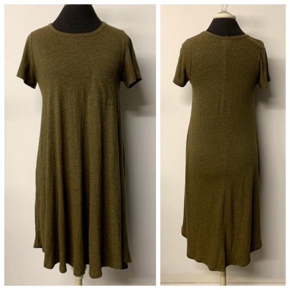 LuLaRoe Heathered Solid Army Green Carly Dress - Picture 5 of 7